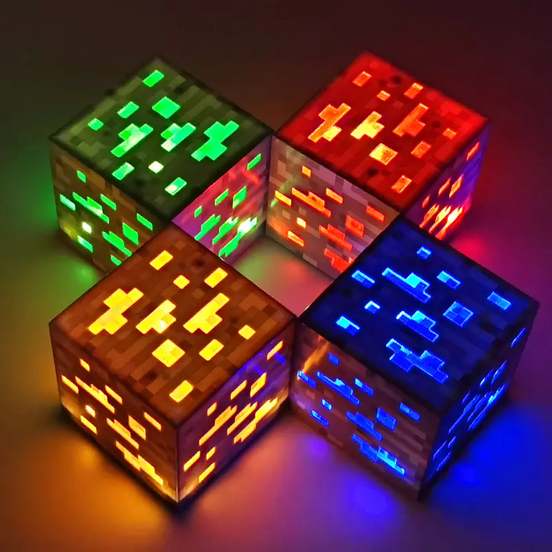 Gaming Themed Ore Cube Night Light, 3D Pixel Luminous Block Bedside Lamp, USB Rechargeable Touch Dimmable Glowing, Real In-Game Ore Texture Replica Decor, Stylish Desktop Mood Light Ornament Creative Novelty Gift For MC Fans, Teenagers, Boys Gamers