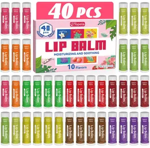40 Pack Natural Lip Balm Bulk with Vitamin E and Coconut Oil - Moisturizing Dry Cracked Lips, Mini Chap Stick Gifts for Kids Women Men- 10 Flavors