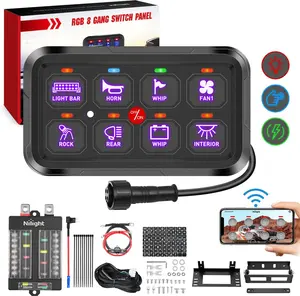 Nilight 8-Gang Car Lighting Accessories Circuit Control Relay System - APP Control, RGB Ambient Lighting Backlight, Fuse Wiring Harness, Automatic Dimmable LED Switches Pod, 12-24V DC Compact Fit for Cars, Trucks, Campers, Ambient Lighting Car