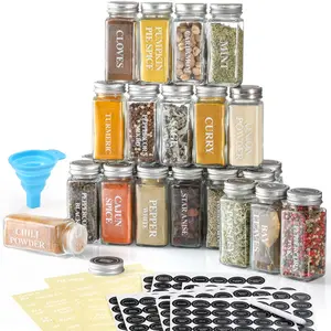 24-Pack 4oz Glass Spice Jars with Labels, Square Spice Bottles with Shaker Lids & Airtight Metal Caps  Seasoning Kitchen Utensils Canister Tin