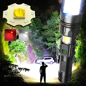 High Power XHP70 Flashlight, 1 Box Portable Rechargeable Flashlight with COB Side Light, Telescopic Zoom Illumination Flashlight for Outdoor Camping