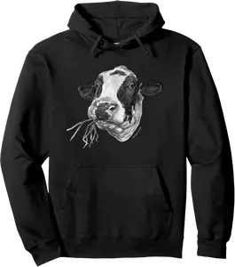 Hand-drawn Happy Holstein Friesian Dairy Cow Pullover Hoodie - Michaelapa Shop 86B0BWQ12NH3