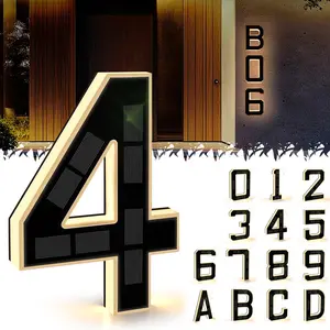 Solar Lighted House Numbers 9 Inch Waterproof LED Address Signs for Outside Modern House Numbers with Large Personalization Options,Decorate your door number, DIY personalisation.Modern Farmhouse Illuminated Sign Light