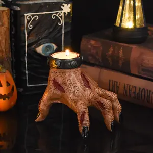 Halloween Lantern Ghost Hand Half Body Zombie Skeleton Hexagonal Resin Decoration, Outdoor Garden Art for Spooky Festivities