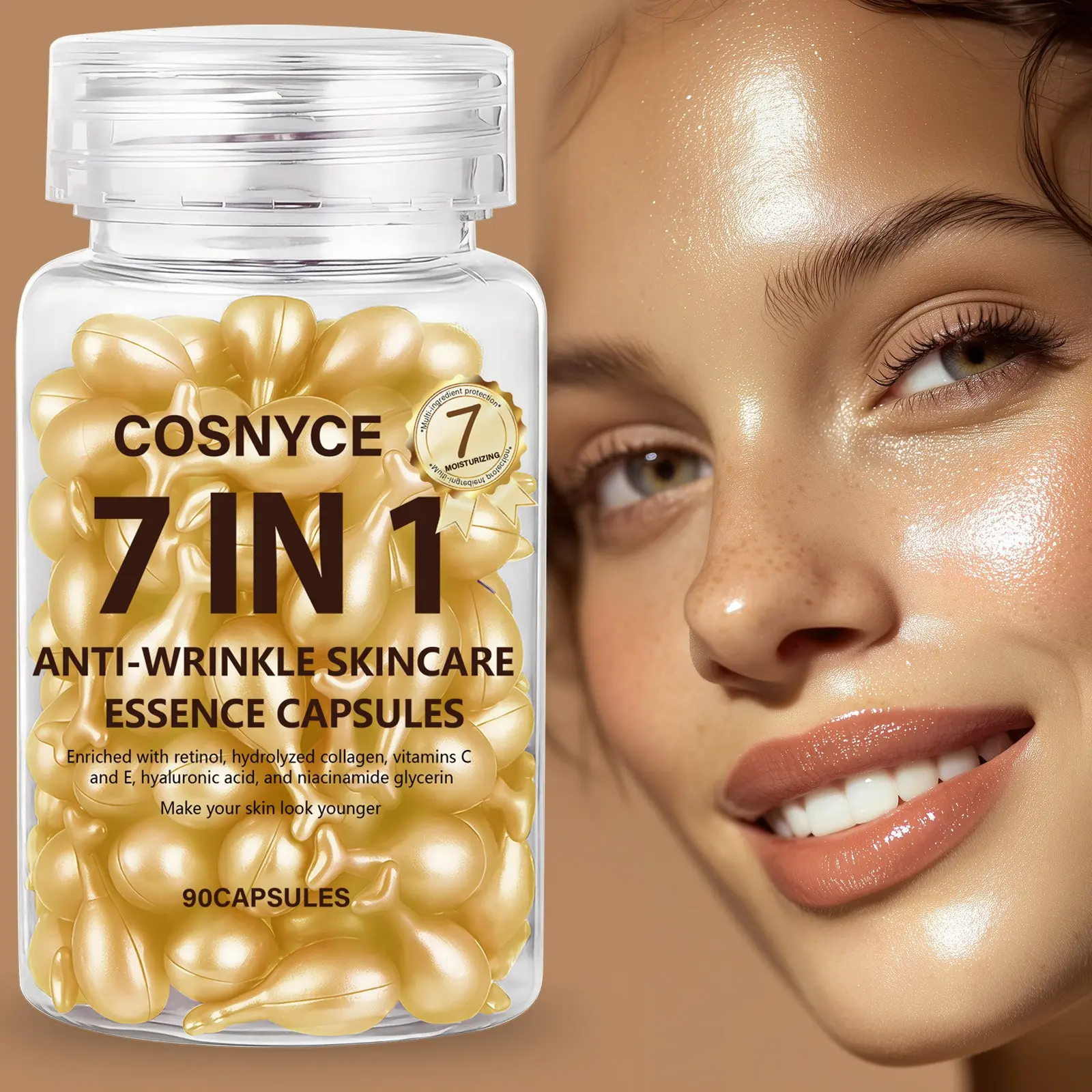 Cosnyce Seven-In-One Essence Capsules, Hyaluronic Acid Retinol Palmitate, Skincare, Youthful Skin Care Solution, Face Serum Capsules, Daily Anti Aging Capsules