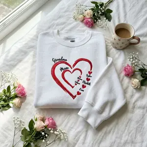 Personalized Grandma Heart Embroidered Sweatshirt, Custom Family Names Mom Crewneck, Mother’s Day Gift for Grandma Mom, Heart Name Design Sweater, Kids Names Embroidery Pullover, Cozy Cotton Fleece, Custom Family Sweatshirt TikTok Trend