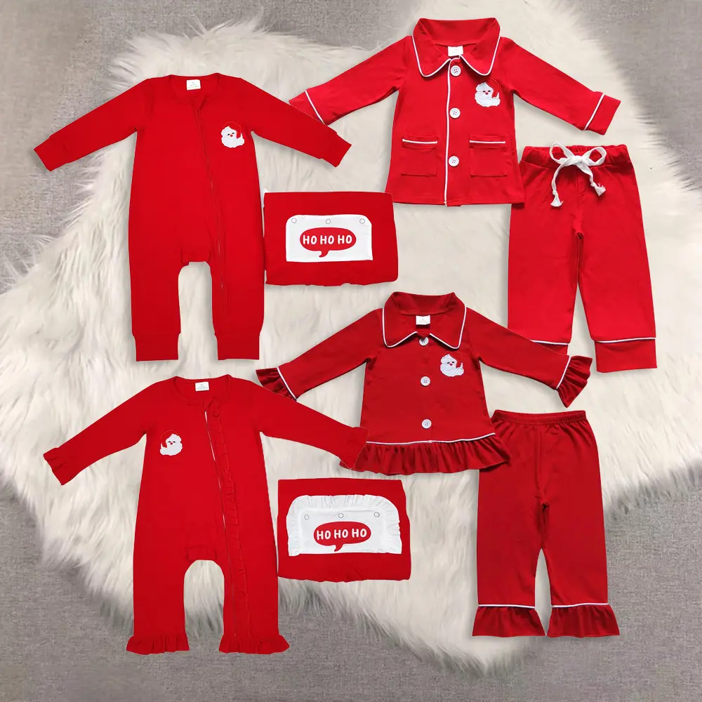 New Cute Sibling Matching Sets Red Santa Kids Boy Christmas Clothes Sets with 'HO HO HO' and Matching Outfits for Festive Occasion fall outfit Holiday Pajamas