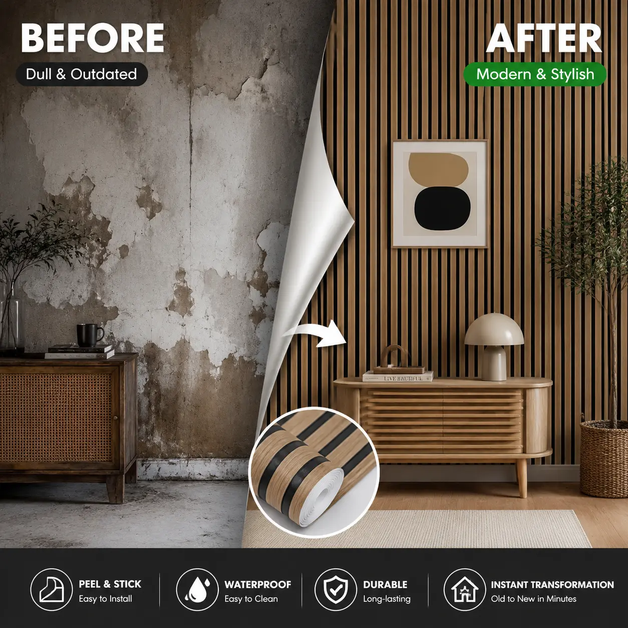 3D Wood Grain Stripe Wallpaper  Self Adhesive Wall Sticker Wall Decor PVC Waterproof for Bedroom Living Room Home Kitchen Wallpaper