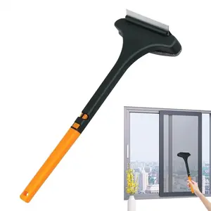 Multi-Functional Window Screen Cleaner Brush, Window Cleaning Brush, Cleaning Supplies, 2-in-1 Double-Sided Window Screen Cleaning Brush and Glass Wiper with Scraper, Long Handle, Dual-Use for Wet and Dry Cleaning.