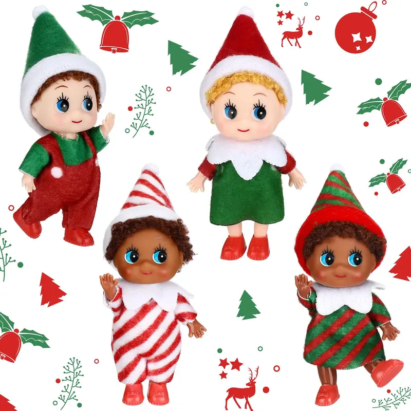 6/10 Pcs Christmas Baby EIF Doll Tiny Magic Elf for Christmas Party Favors Xmas Doll for Christmas Stocking Elf Adventure Bookshelf Christmas Tree Decor Creative Birthday Festival Gift Idea