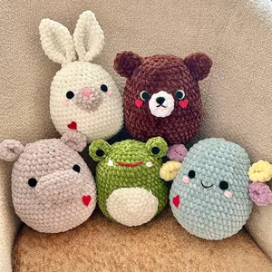 Crochet set of 5: bunny, bear, hippo, axolotl, frog. Crochet squishy bundle Cute animals crochet (Handmade goods will be made by hand so the production time will be a little longer)