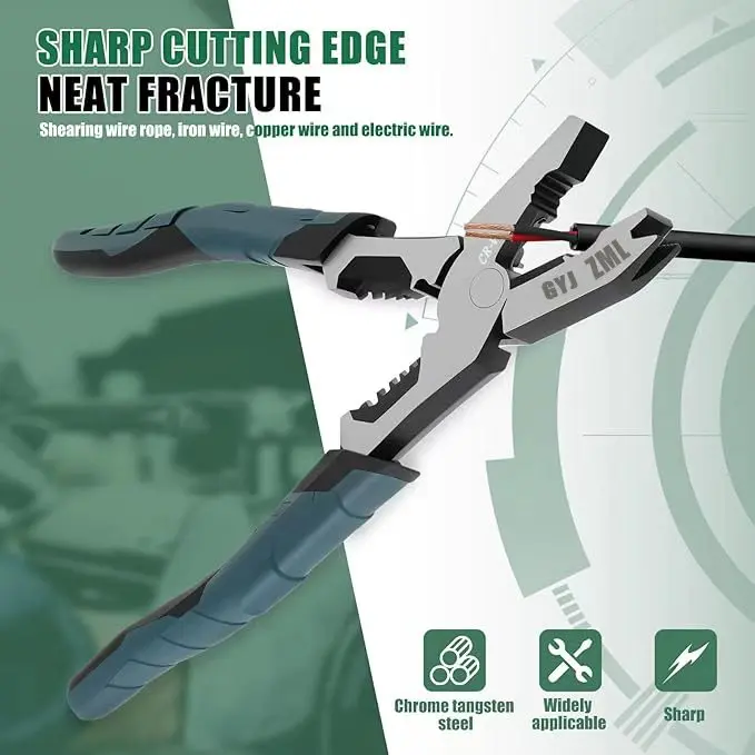6-in-1 CR-V Steel Wire Stripping Pliers with Metal Surface, Diagonal Cutters for Electrical Cables, Sharp Cutting Edge for Neat Fractures, Essential Hand Tool for Wire Work, Crv Steel