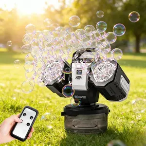 Dual Head Rechargeable Bubble Machine Remote Control RGB LED Lights 360° Rotation 30000 Bubbles/min with 50ML Concentrated Liquid