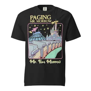 Paging Mr. Morrow Retro Disneyana Adult Graphic Tee – Tomorrowland PeopleMover Shirt – Y2K 80s/90s Vintage Pastel Park Vibes Graphic T-Shirt - 100% Soft Vintage Washed Cotton Comfort Colors Tee