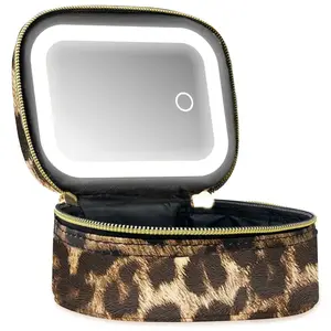 Women's Small Makeup Train Case with Mirror, Light (3 Adjustable Brightness Levels), Mini Travel Products, Portable Cosmetic Organizer, Toiletry & Artist Storage Bag