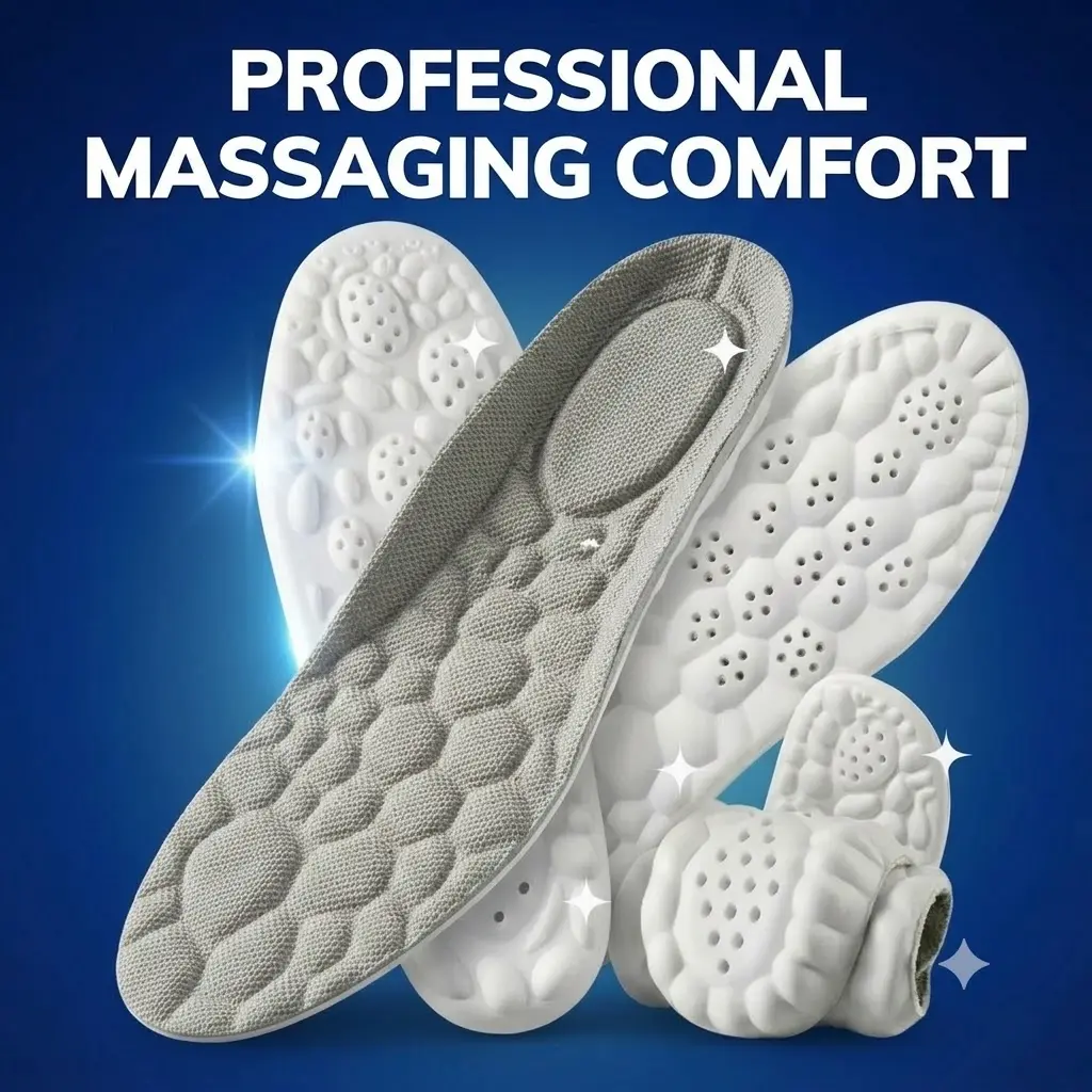 4D Comfortable Trim-to-Fit Insoles for Men & Women, High-Density PU Shock-Absorbing Shoe Inserts with Deep Heel Cup, Breathable Acupressure Nodes, Sport Cloud Technology, Soft Memory Foam for Daily Wear, Anti-Sweat Foot Support