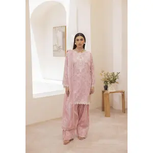 Mohagni Ready to Wear Embroidered Lawn 3pc Farhi Shalwar Suit in Soft Pink SLM5