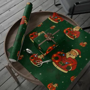 Festive Santa '67' Christmas Wrapping Paper - Retro Green Holiday Gift Wrap