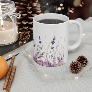 Classic Ceramic Mug 11oz Watercolor Flowers Purple: Durable, Lead & BPA-Free | Perfect for Coffee, Tea, and Hot Chocolate | High-Quality Sublimation Printing