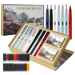 GC QUILL Calligraphy Fountain Pens Set- 7 with Different Nibs and 40 Ink Cartridges for Beginners