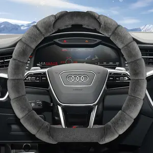 For Audi Plush Steering Wheel Cover Winter Warmth Soft and Comfortable Non-Slip Design Easy to Install Fine Grip Feeling For Q5/Q3/A4/A6/Q7/Q8/Q4/Q6/e-tron/A3/A5/A7/Q2 Black Gray White Purple
