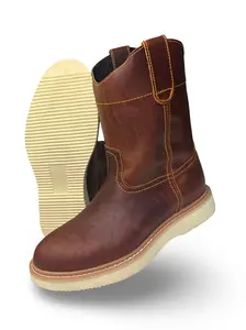 Men's Rugged Striped Leather Closed Worker Boots - Durable Industrial Work Footwear