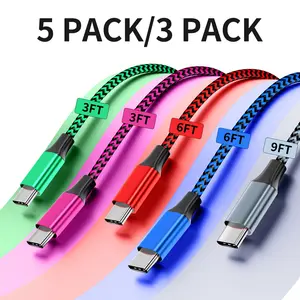 USB C Color Electronic Charging Cable Set (5Pcs/3Pcs), USB A to USB C Nylon Braided Charging Cable, Supports Data Transfer, Compatible with Cellphone, Huawei, Samsung, Xiaomi, Tablets, Laptops (3FT/3FT/6FT/6FT/9FT)
