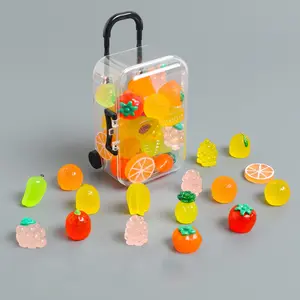 20pcs Glow in the Dark Mini Fruit Ornaments with 1 Mini Suitcase, Realistic Decorative Table Decor for Home and Office, Creative DIY Craft Supplies Light, Home Decor Accessory
