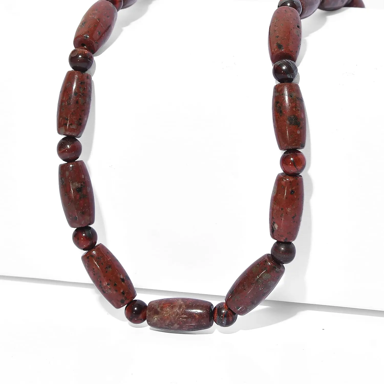 EverTrue Red Jasper and Red Tiger Eye Beaded Necklace (18 Inches) in ION Plated YG Stainless Steel 210.00 ctw