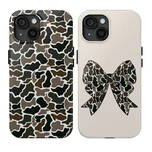Camouflage pattern camouflage bowknot sturdy phone case, suitable for iPhone 17, 16, 15, 14, 13, 12, 11, Pro Max, Plus, iPhone phone case, men's gift, gift for boyfriend, girlfriend, matching phone case