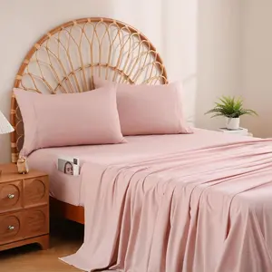 Dusty Pink  Sheet Set with Side Pocket Corner Straps, 4 count Soft Microfiber Bed Sheets Extra Deep Pocket