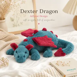 JELLYCAT Cute Dexter Dragon Plush – Soft Aesthetic Stuffed Animal, Kawaii Room Decor Gift