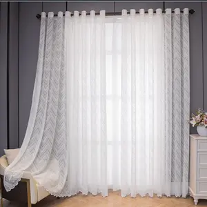 Modern Nordic Woven Stripe Wave Mirror Curtain, Sheer Window Drapes for Living Room Bedroom Balcony Sun Protection, Decoration Items