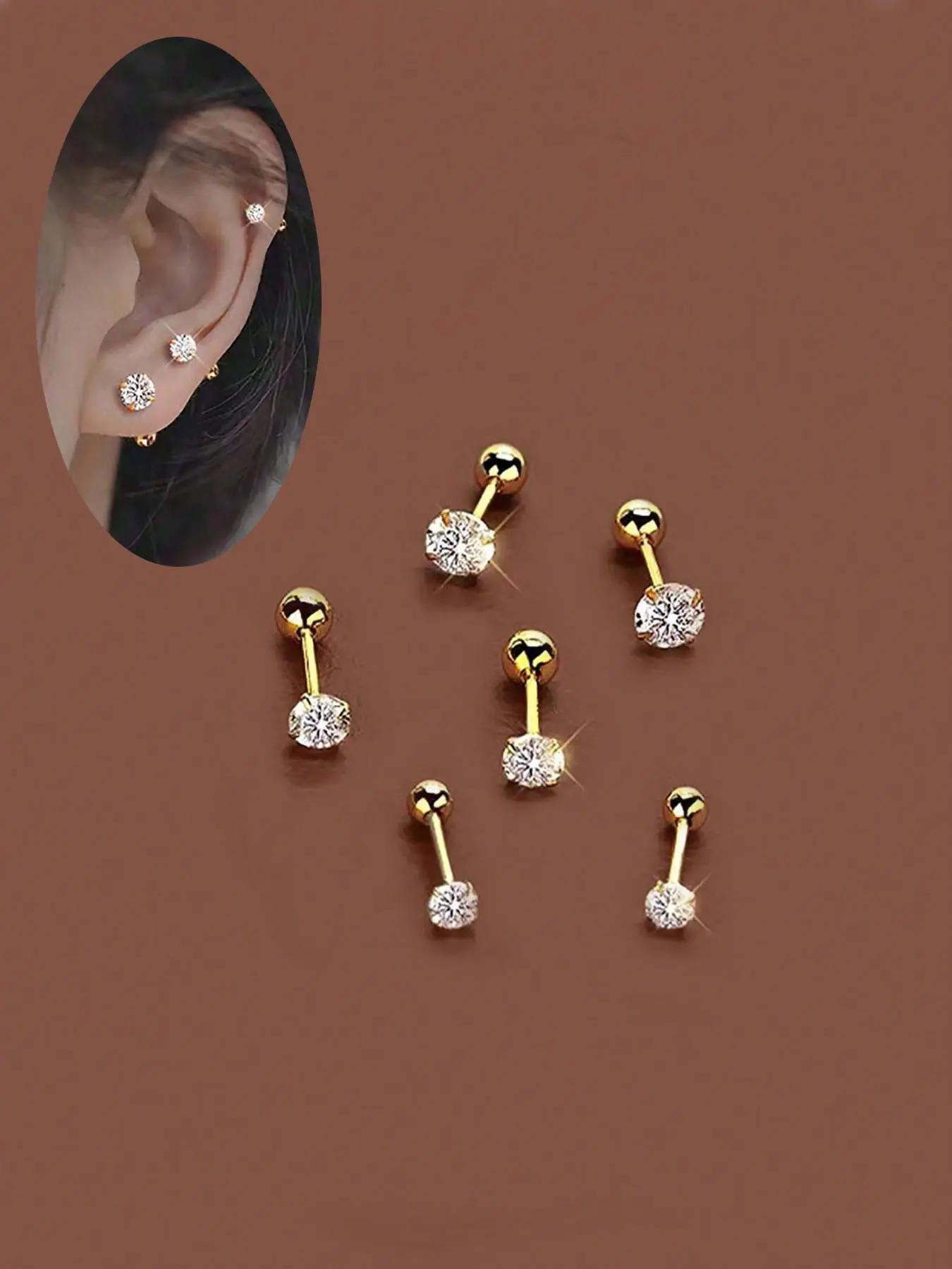 Elegant Cubic Zirconia Earrings Set for Women, Stainless Steel Ear Studs, Stud Earrings Jewelry, Artificial Zirconia Earrings