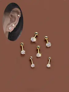 Artificial Zirconia Decorated Earrings Set, Elegant for Women & Girls, Stainless Steel Inlaid Artificial Zirconia Ear Studs, Stud Earrings Jewelry