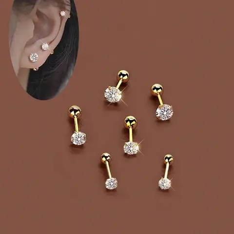Elegant Cubic Zirconia Earrings Set for Women, Stainless Steel Ear Studs, Stud Earrings Jewelry, Artificial Zirconia Earrings, Good Earrings