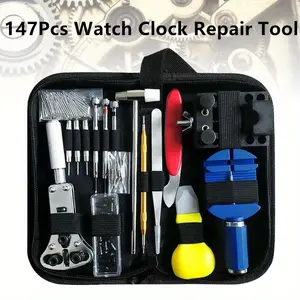 147pcs Watch & Clock Repair Kit with Durable Metal & ABS Tools - Includes Screwdrivers, Pin Punches, Spring Bars, Case Opener & More in Oxford Cloth Case - Essential for DIY Watch Maintenance, Watch Repair Tools|Organized Storage Case|Preci
