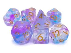 7-Piece Polyhedral Resin Dice Set, Spotlight Vortex Design, Purple-Blue Nebulae Hues, Golden Numbers, Cosmic Style for DnD, RPG Games with Balanced Rolls, Polyhedral Dice Set