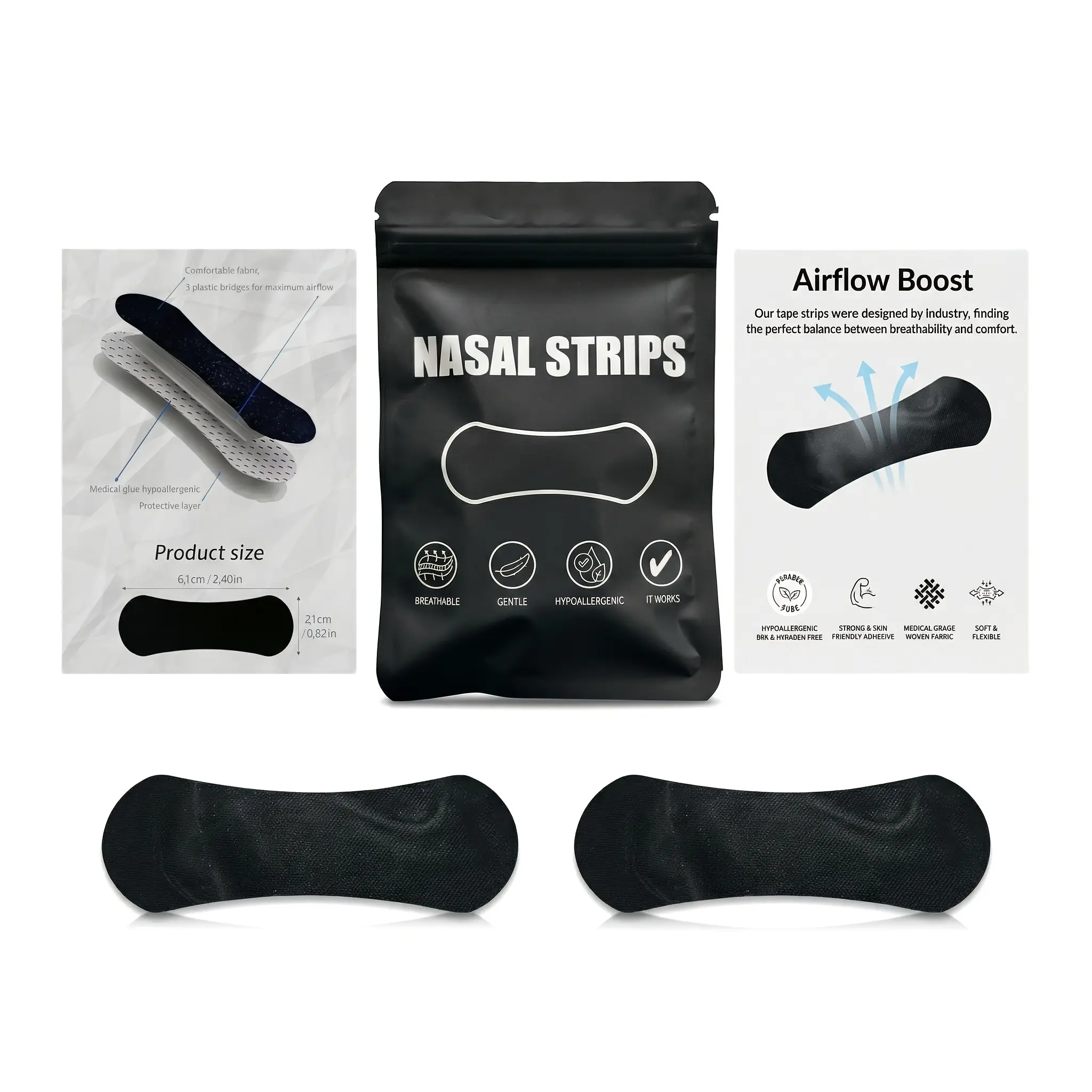 60 Pcs Breathable Sports Nose Strips, Comfortable Adhesive Design, Ideal for Running, Gym Workouts, Outdoor Activities, Airflow Boost, Gentle, Medical