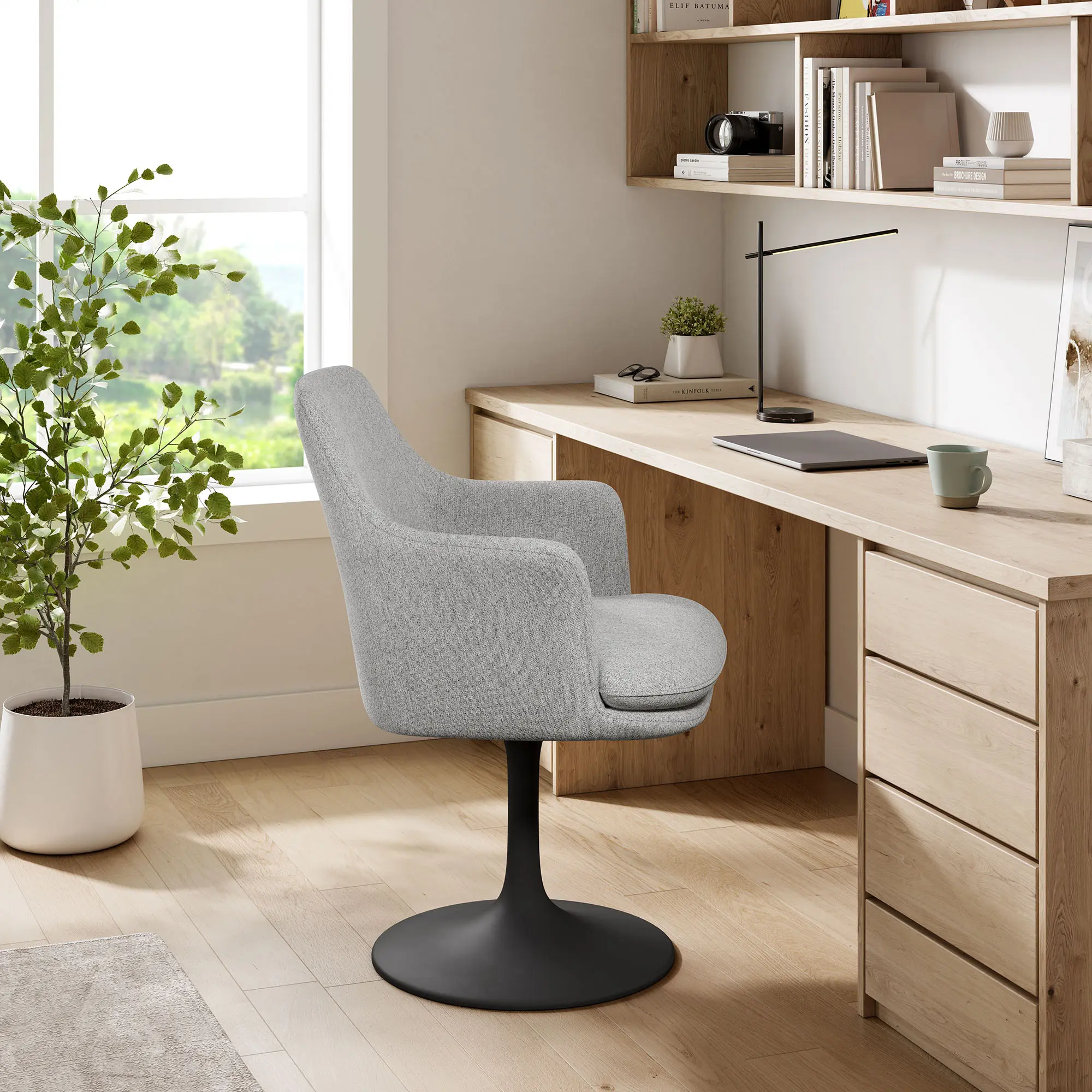 Lippa Heathered Fabric Upholstered Swivel Dining Armchair - Black, Light Gray - Padded Washable Seat Cushion, Slightly Reclined Back, Complements Various Floors, Swivel Chairs, 300 Lbs Weight Capacity