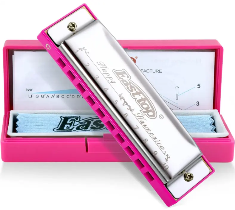 East top Blues Harmonica, Diatonic 10 Holes C Key Happy Harmonica Mouth Organ for Beginner,Kids,Children,Students,Gift,with Carrying Plastic Case,Clean Cloth and Manual