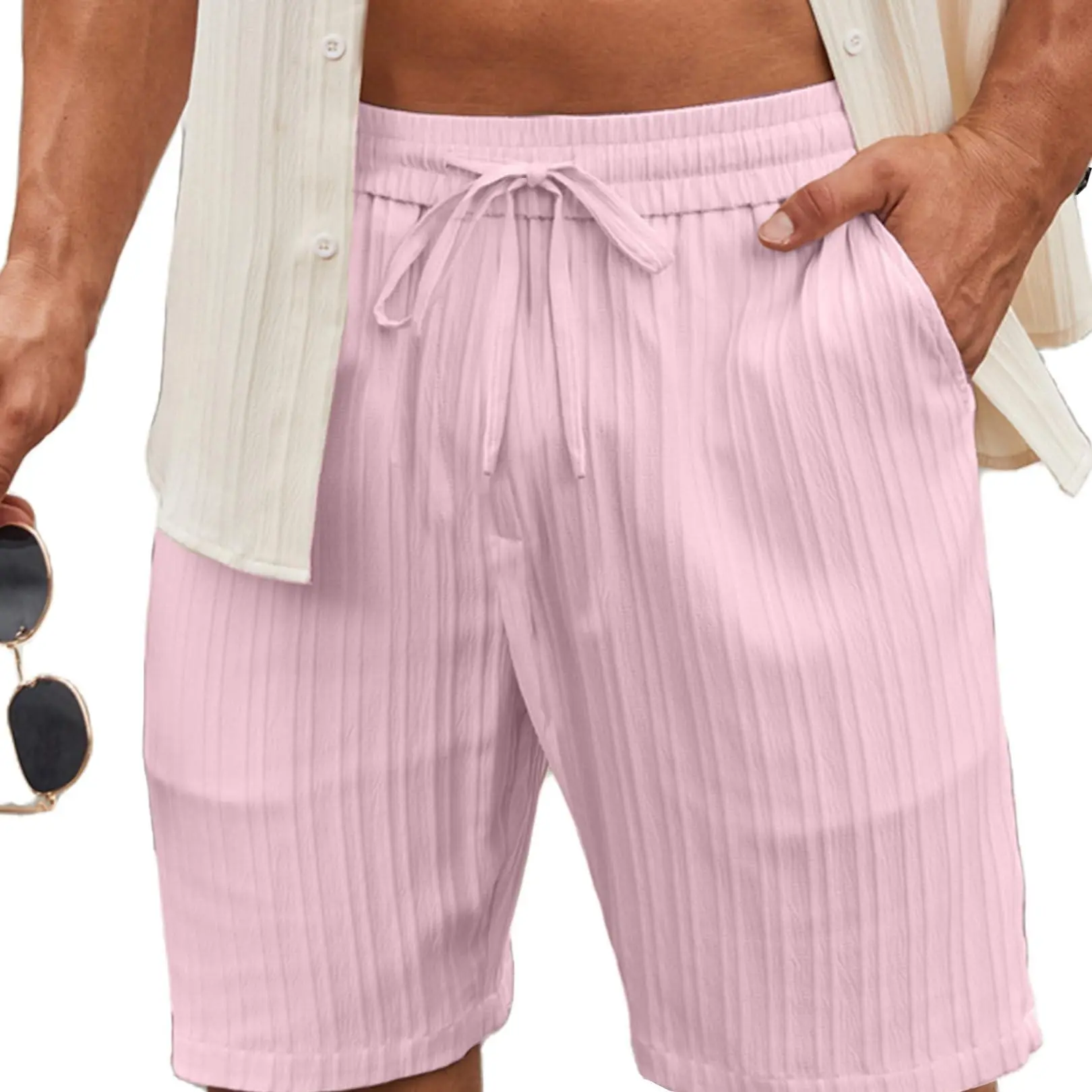 COOFANDY Men's Beach Shorts 9" Elastic Waist Drawstring Casual Shorts Regular Fit Summer Textured Shorts