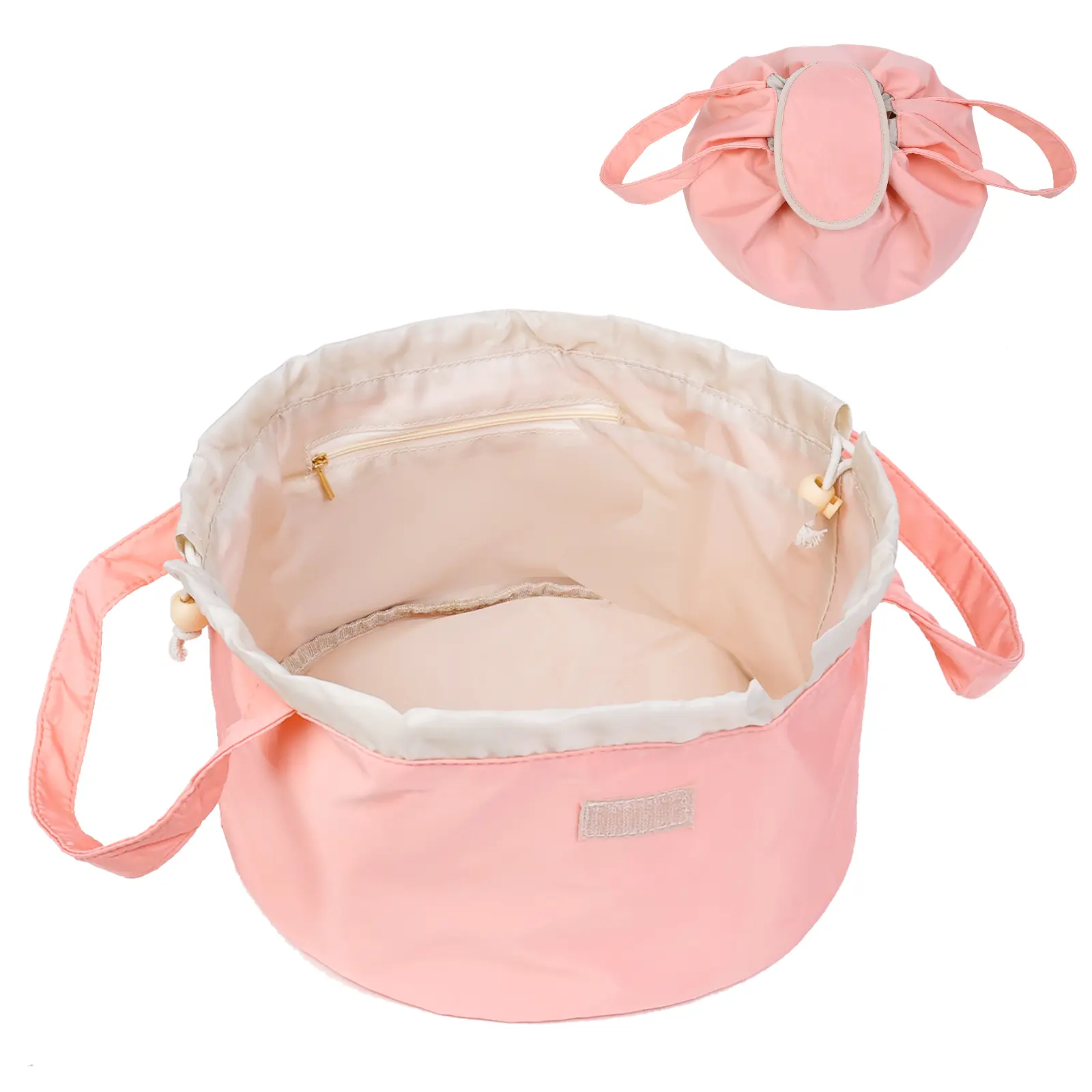 Large Capacity Drawstring Makeup Bag with Drawstring Closure & Sturdy Handles – Heavy-Duty Cosmetic Storage Bag for Travel, Collapsible Wide Opens Organizer for Toiletries