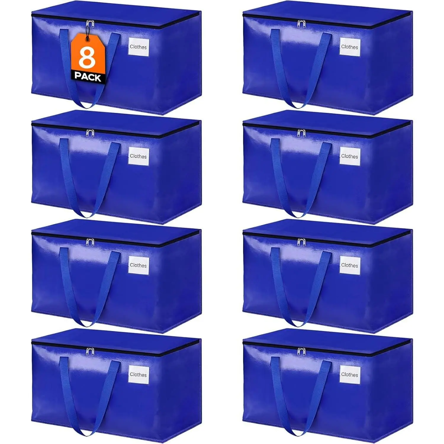 Moving Bags, 8-Pack with Zippers and Handles Collapsible Moving Supplies, for Packing & Moving Storing 93L-8 Pack (Blue)