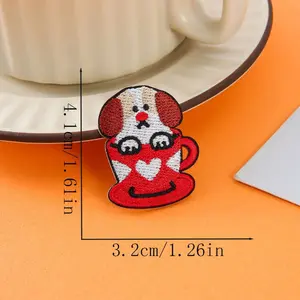 Cute Teacup Dog Embroidery Patch Adhesive Iron On Patches For Bags Clothes DIY Decoration