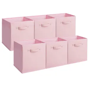 6-Pack Collapsible Fabric Storage Cubes - 11 Inch Collapsible Organizer Bins with Faux Leather Handles - For Shelves & Closet - Clothes & Toys, Black/Gray/Beige/Pink/Brown/White