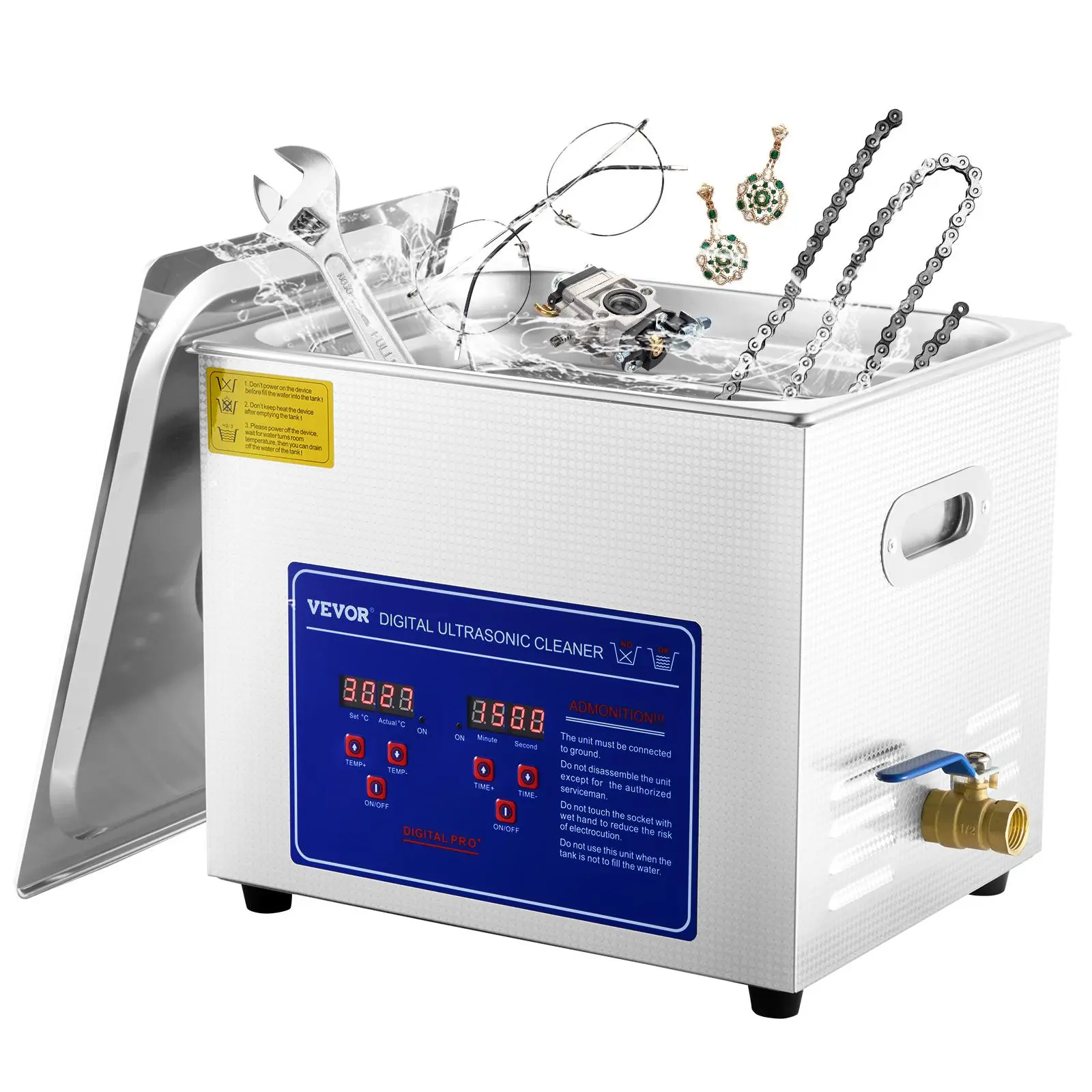 VEVOR Professional 9.5L Stainless Steel Tank Ultrasonic Cleaner - Home Sterilizer with Digital Timer, Heating Function, 40kHz Enhanced Cleaning Efficiency (for Eyeglasses, Watches, Carburetors, Circuit Boards; Father's Day Gift Option), Home Sterilizers