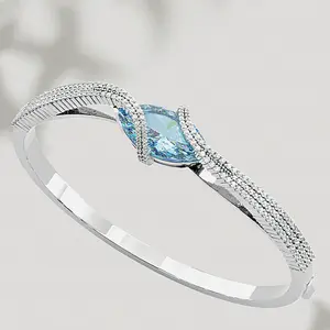Aossio Blue Dream Sparkle Crystal Wave Bracelet, Secure Clasp for Comfortable, All-day Wear