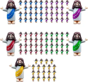 100-Piece Little Jesus Figurine Bulk Pack, 1.2x1.4in Vibrant Multicolor Painted Rubber Decorative Ornaments, Religious Home Decor Statues & Bobbleheads, Christmas Gift