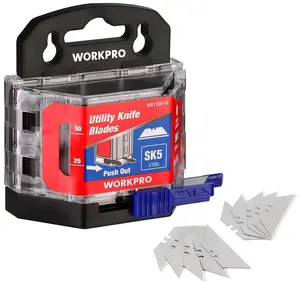 WORKPRO 50-Pack Utility Knife Blades with Dispenser, SK5 Steel Box Cutter, Standard Blades for Utility Knife Replacement